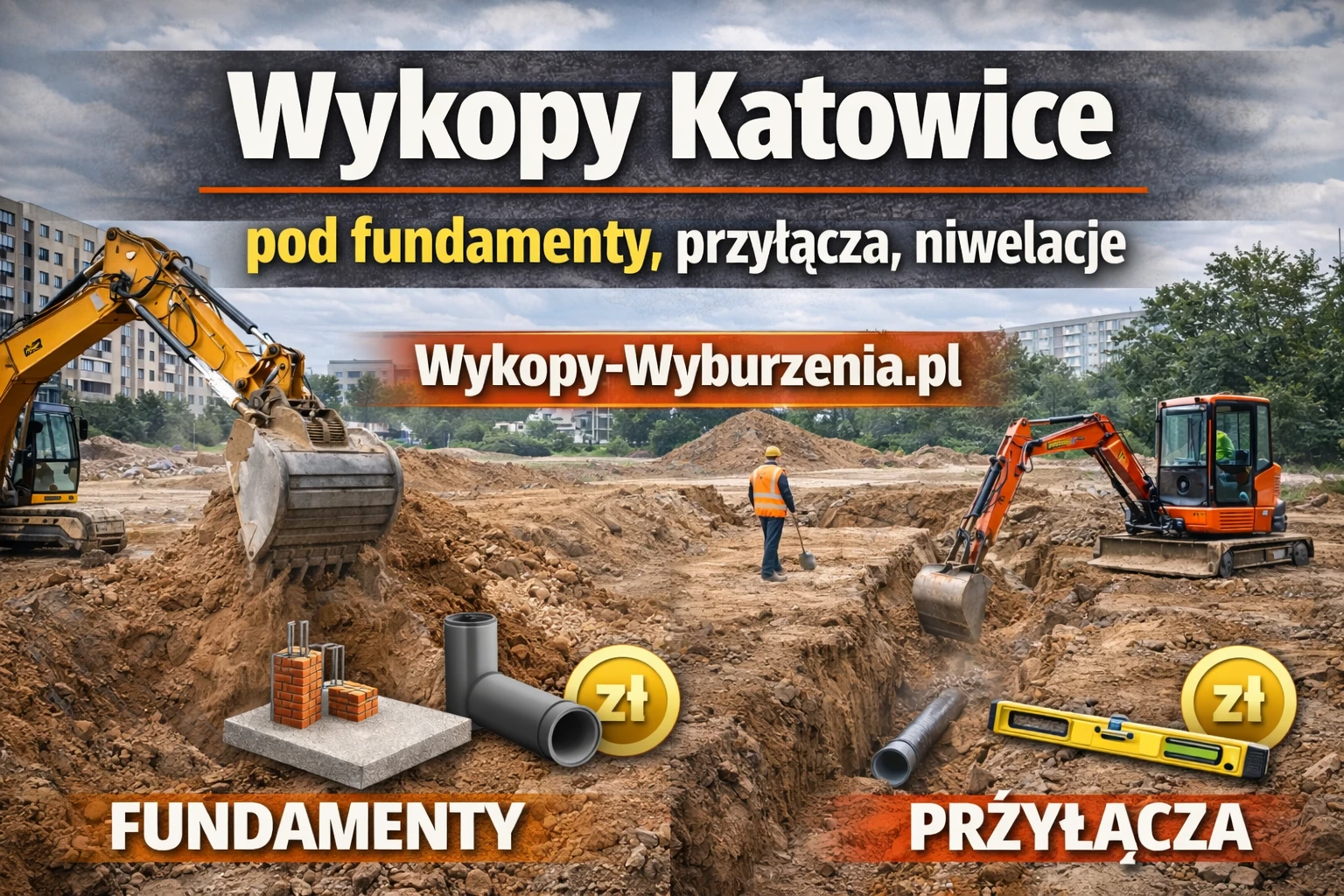 Wykopy Katowice – pod fundamenty, przyłącza, niwelacje | Wykopy-Wyburzenia.pl