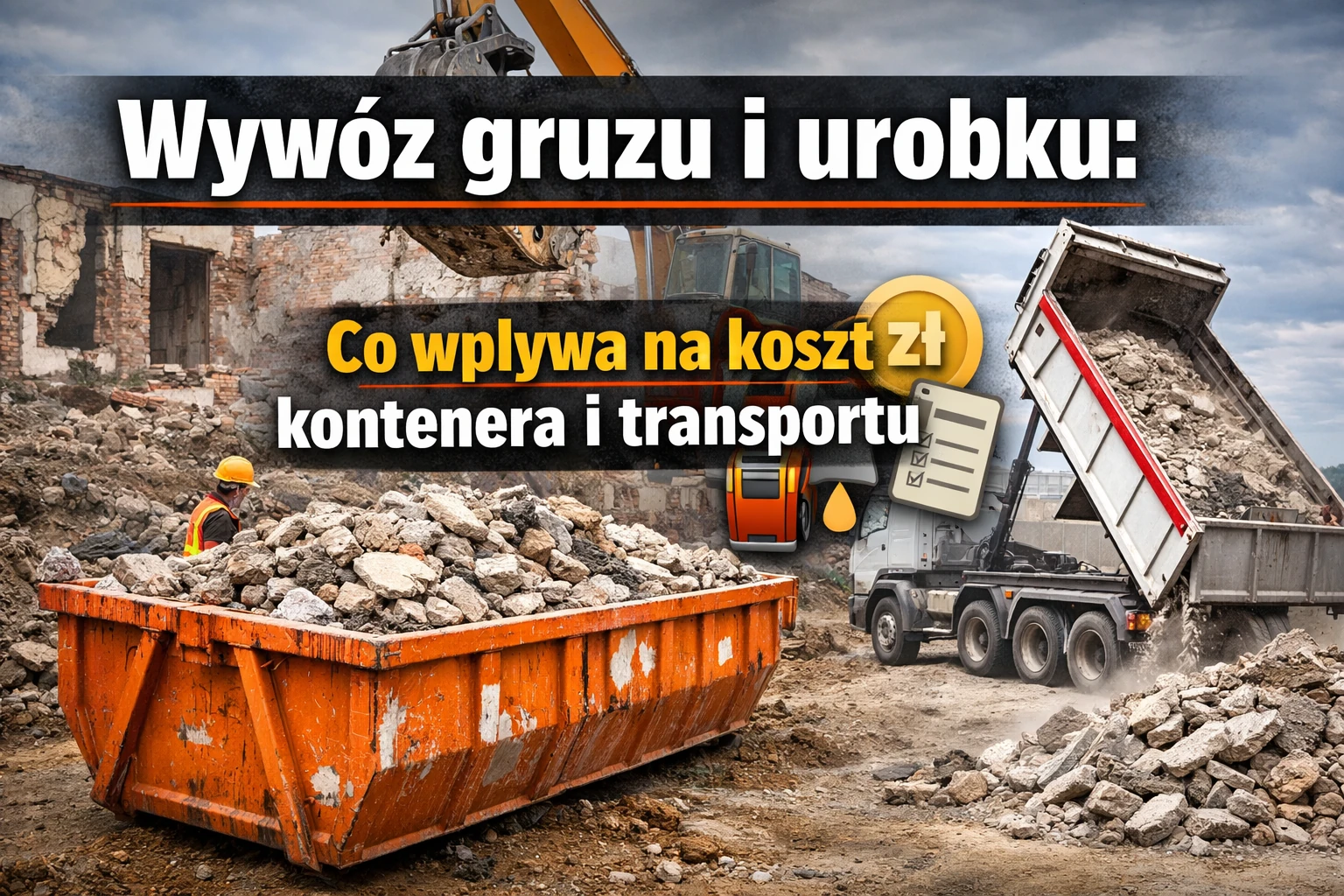 Wywóz gruzu i urobku: co wpływa na koszt kontenera i transportu