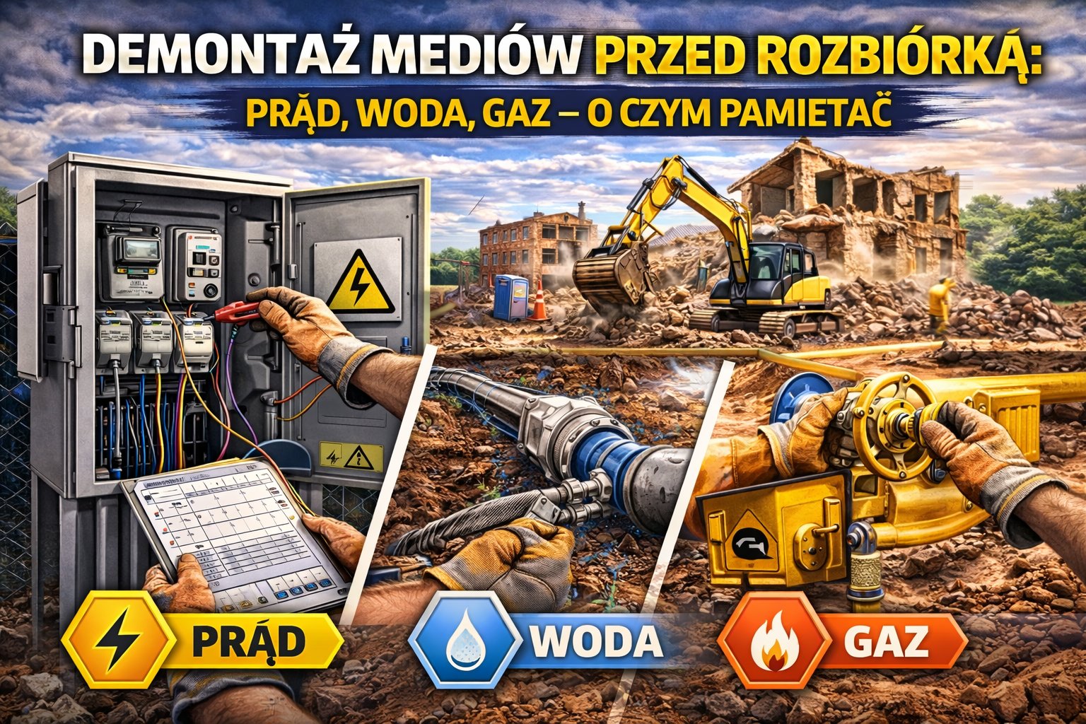 Demontaż mediów przed rozbiórką: prąd, woda, gaz – o czym pamiętać