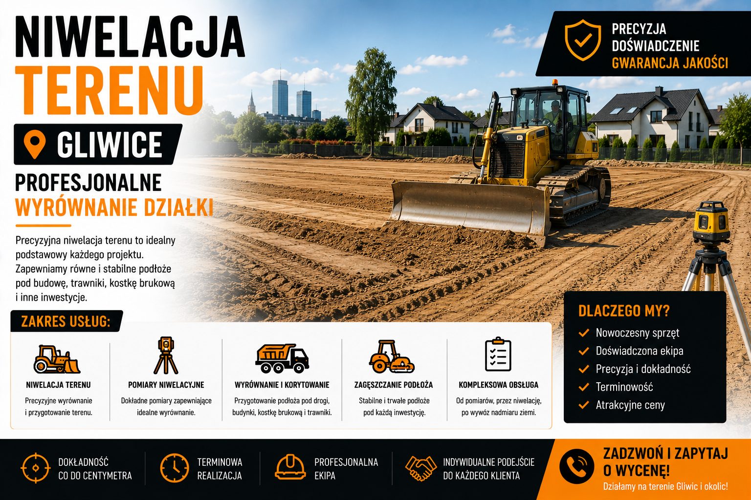 Niwelacja terenu Gliwice | Profesjonalne wyrównanie działki