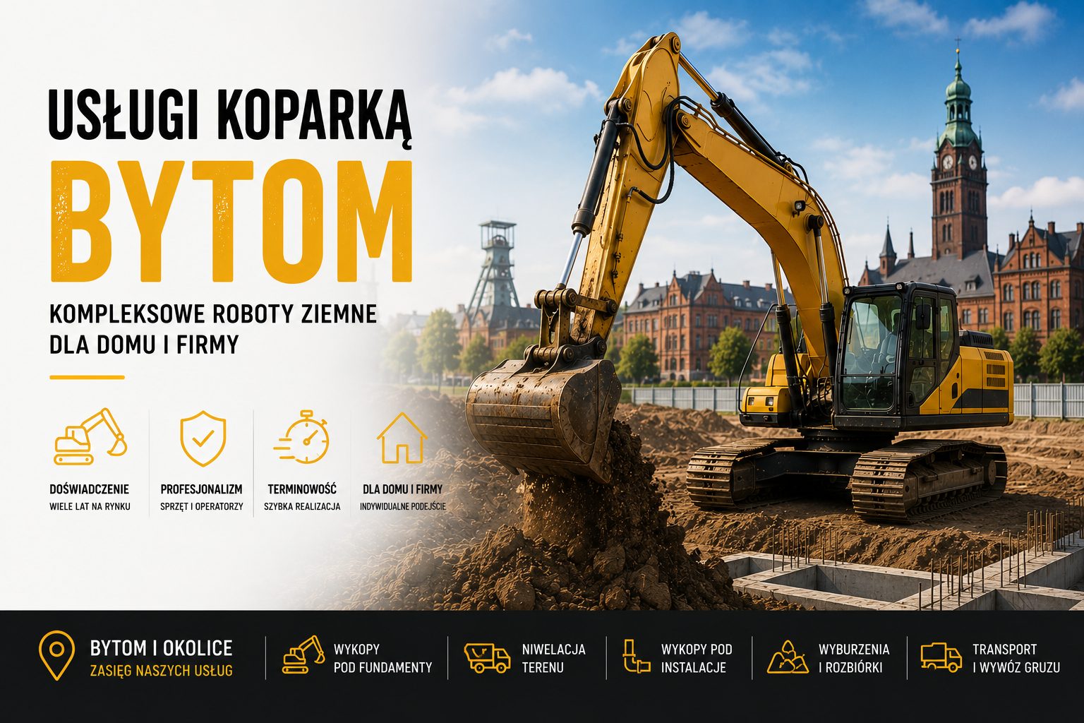 Usługi koparką Bytom – kompleksowe roboty ziemne dla domu i firmy
