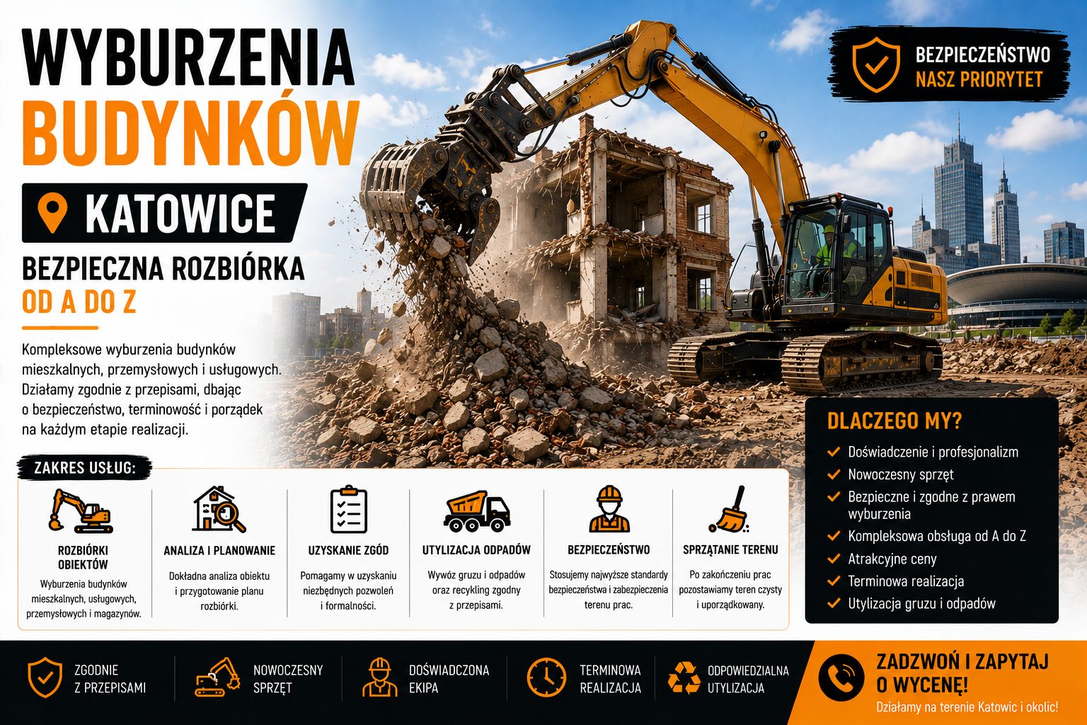 Wyburzenia budynków Katowice | Bezpieczna rozbiórka od A do Z