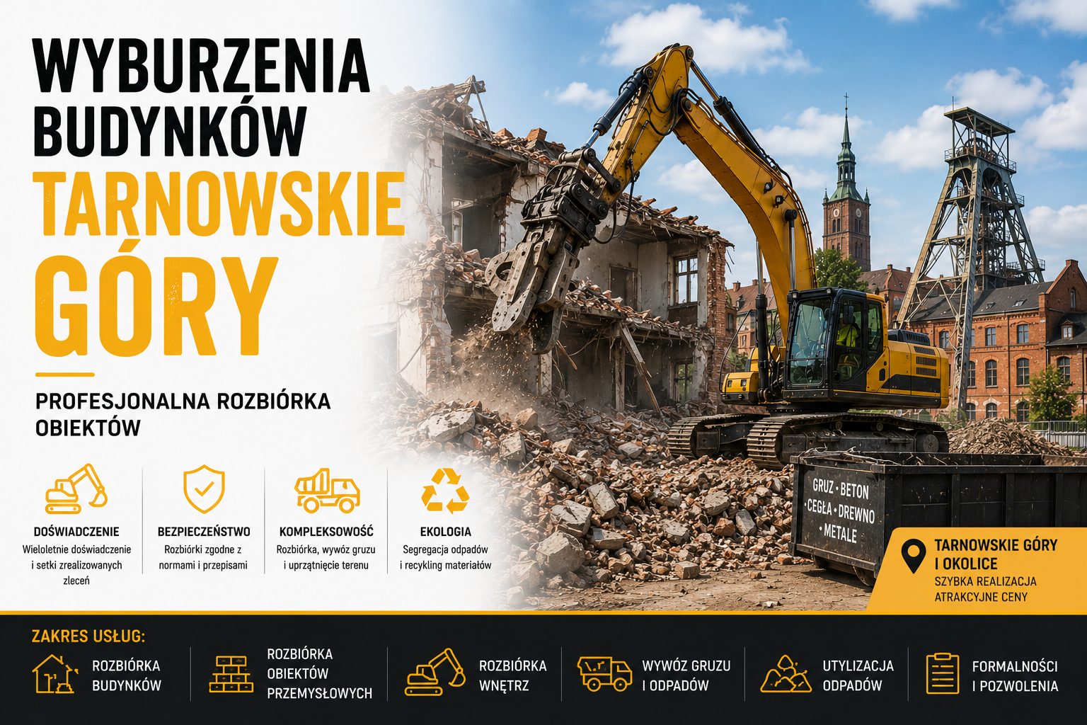 Wyburzenia budynków Tarnowskie Góry – profesjonalna rozbiórka obiektów