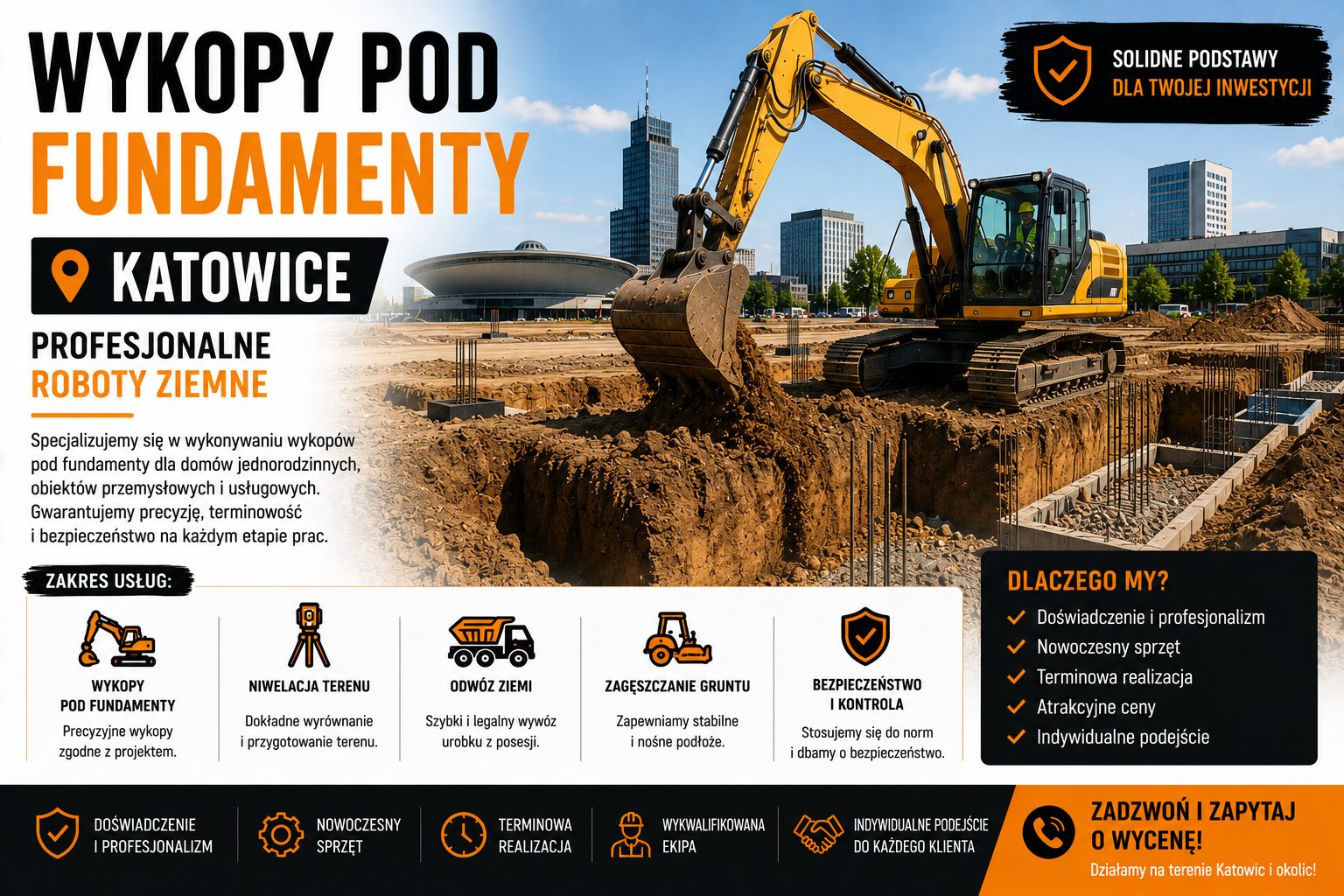 Wykopy pod fundamenty Katowice | Profesjonalne roboty ziemne
