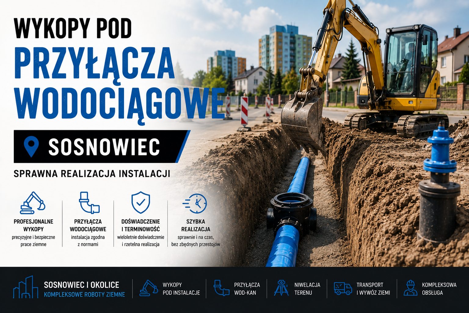Wykopy pod przyłącza wodociągowe Sosnowiec – sprawna realizacja instalacji
