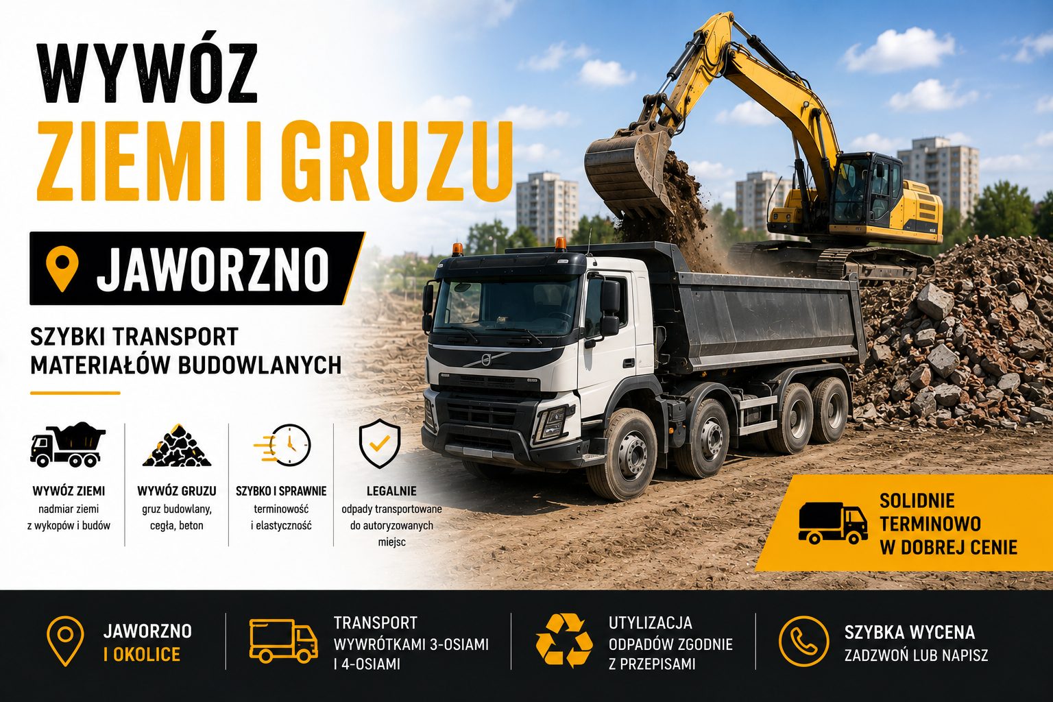 Wywóz ziemi i gruzu Jaworzno – szybki transport materiałów budowlanych