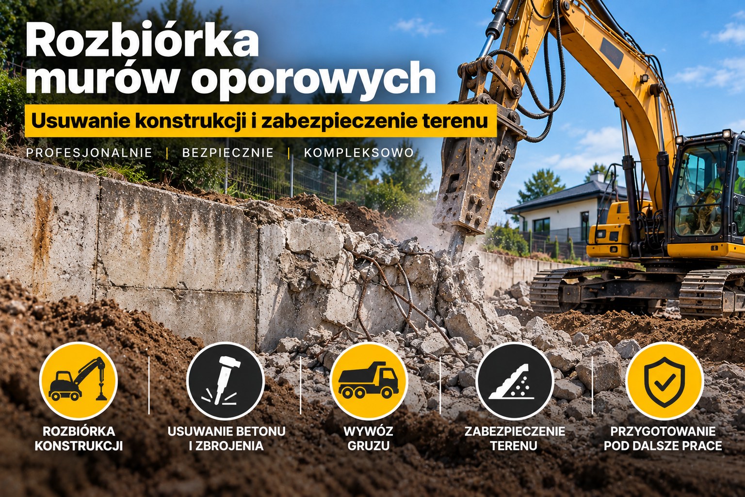 Rozbiórka murów oporowych | Usuwanie konstrukcji i zabezpieczenie terenu